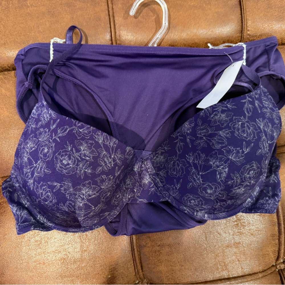Purple Floral Lace Bra